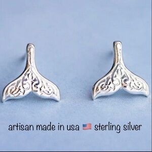 Whale Tail Earrings Mermaid Tail Earrings Fins Sterling Silver 925